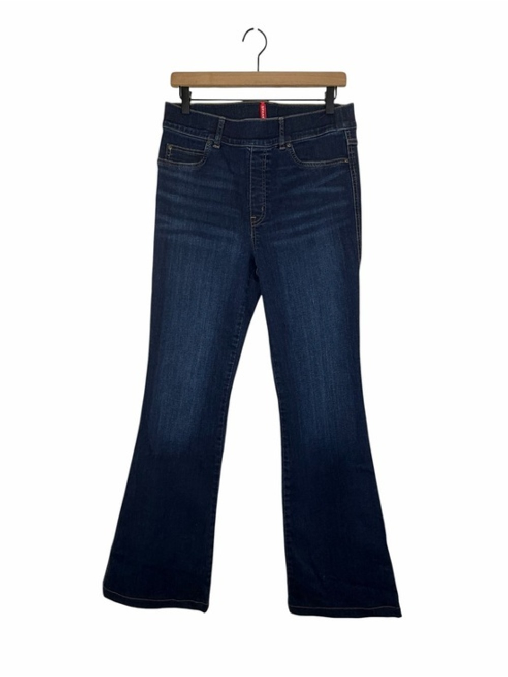 SPANX Dark Wash Flare Jeans Pull On Shaping Denim Size Large Tummy Control